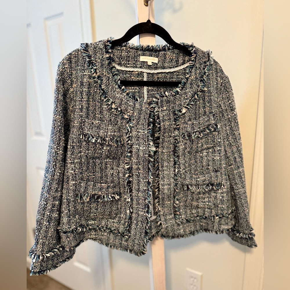 Ann Mashburn Kiki Jacket - Timeless Blue, White, Gray Tweed Blazer - Sz XL
